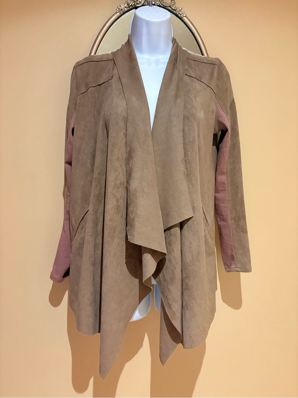 Blank NYC Suede Waterfall Cardigan XS Brown